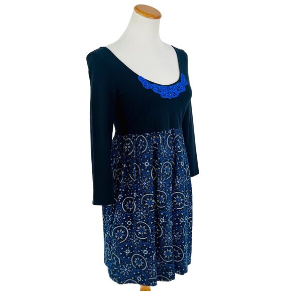 NWT Free People Black & Blue Paisley Print Crochet Lace Beaded Scoop Neck Dress - Picture 8 of 14